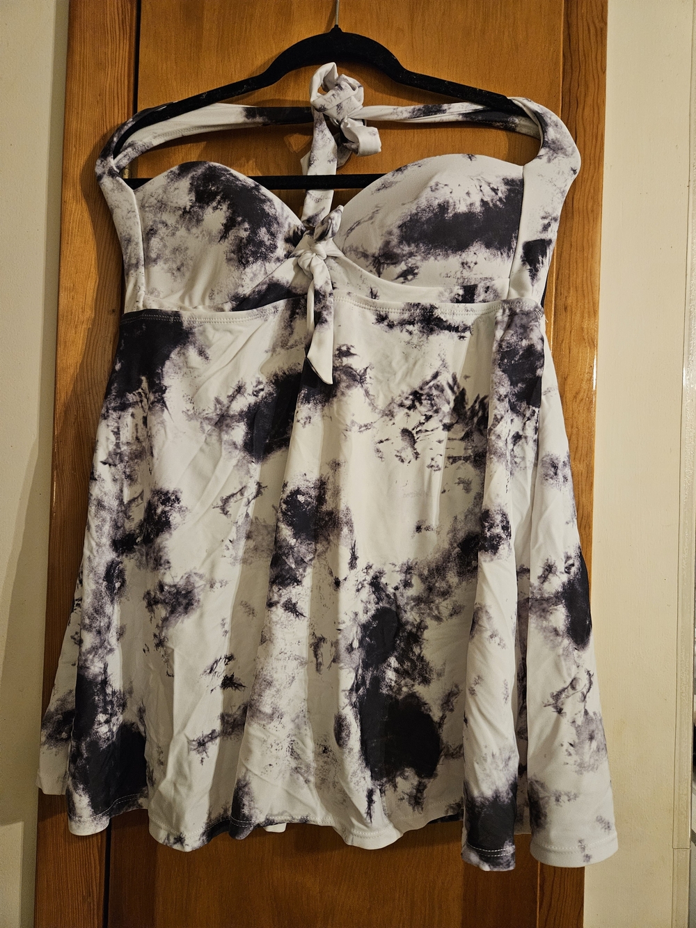 Tie-Dye Black & White Halter Swim Dress